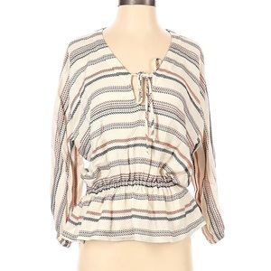 Intermix Women Ivory Long Sleeve Blouse Size Small Striped Boho Peasant Style